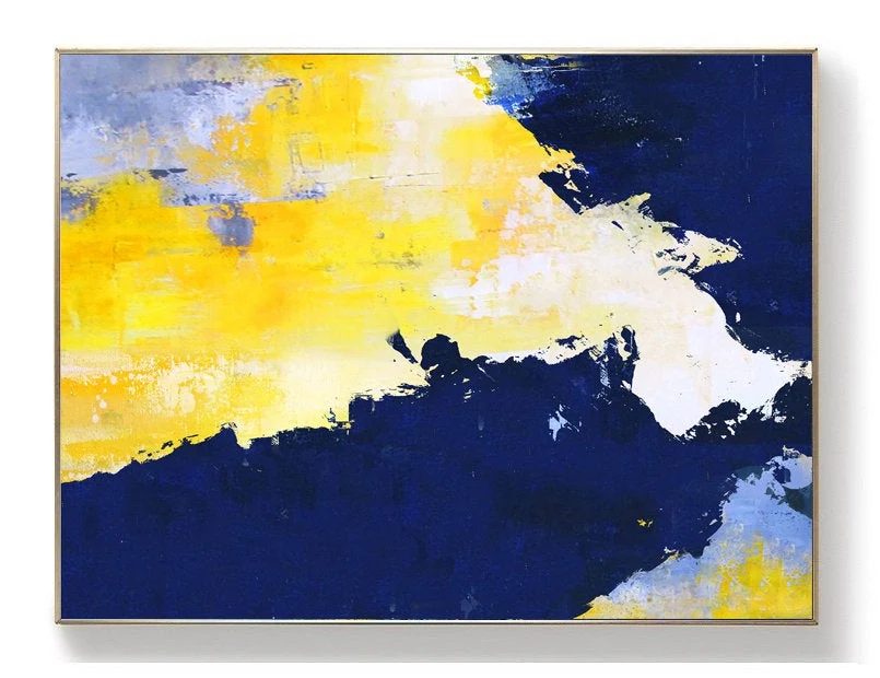 Blue Yellow Abstract White Abstract Canvas Wall Art FM3C3 wall art